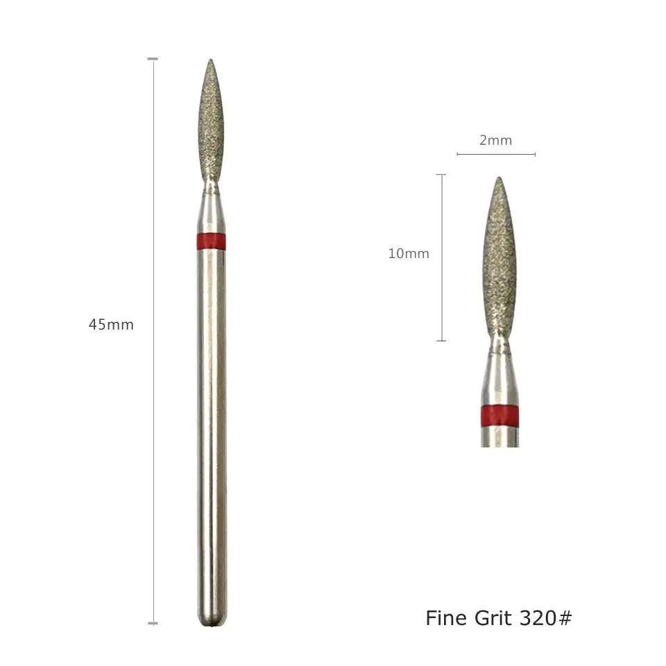HYTOOS Fine Diamond Nail Drill Bits Flame Shape Russian Mills Cuticle Clean Burr Electric Manicure Drills Nails Accessories 6