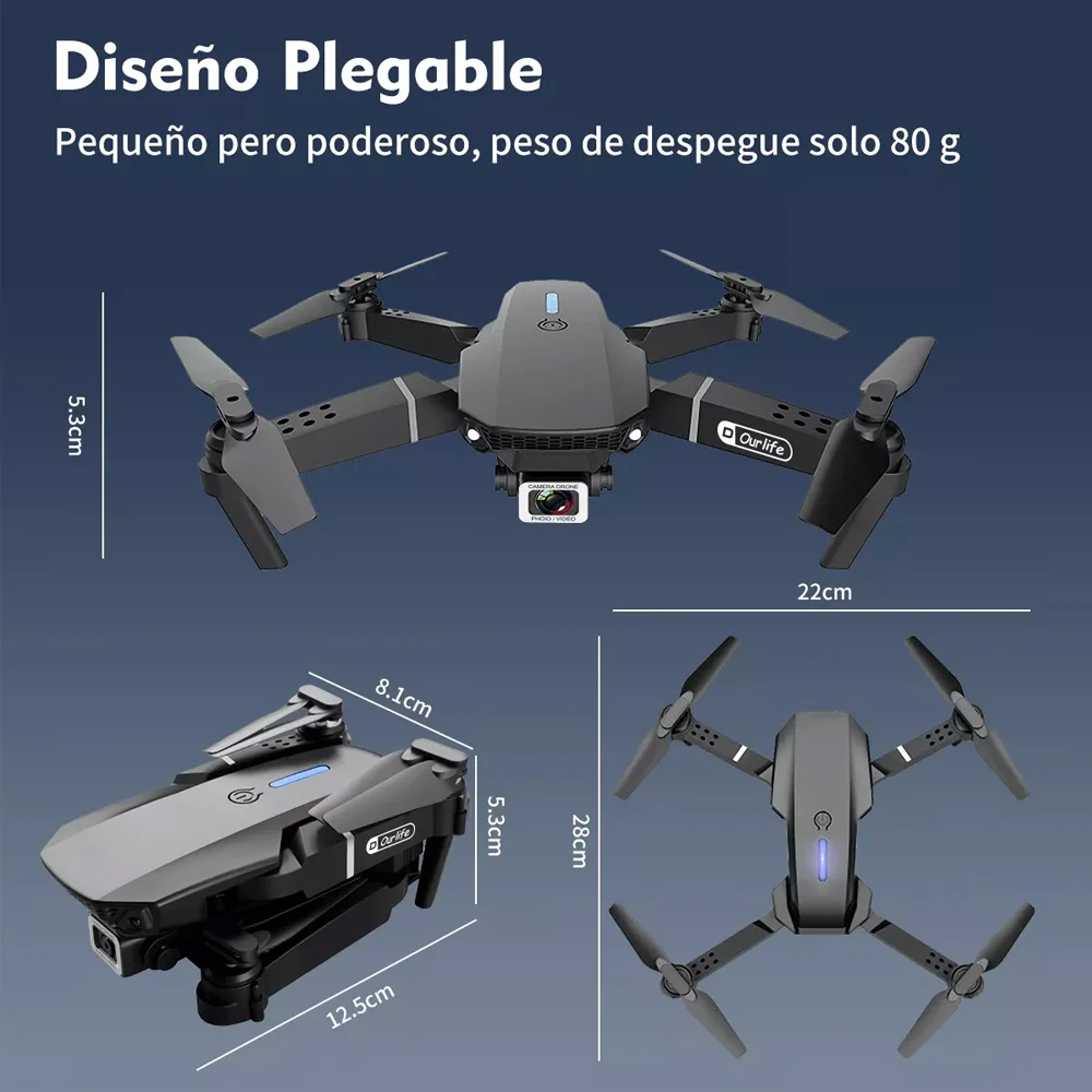 Drones caméra 4K E88 gran angular, cámara HD 1080P, WiFi, drone fpv, mini dron,Soporte de altura, plegable, RC, cuadricóptero, juguetes para niños