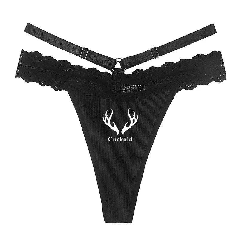 

Women's Hot Panties Girls Funny Underwear New Fashion Womens Traceless GString Sexy Lace Thong Cuckold Antlers Black Underwear