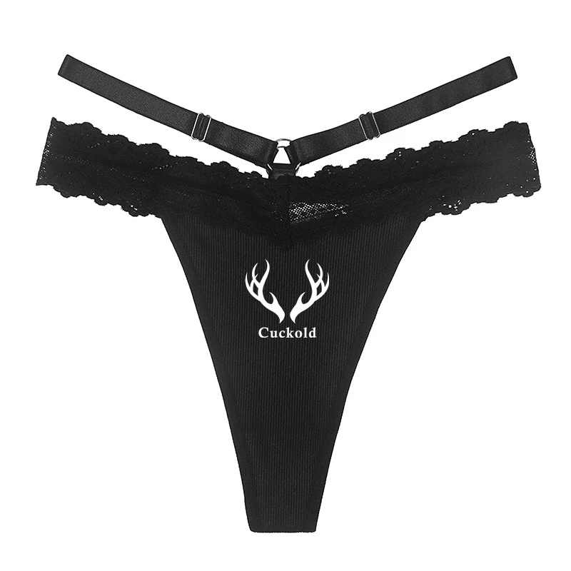 Women's Hot Panties Girls Funny Underwear New Fashion Womens Traceless GString Sexy Lace Thong Cuckold Antlers Black Underwear