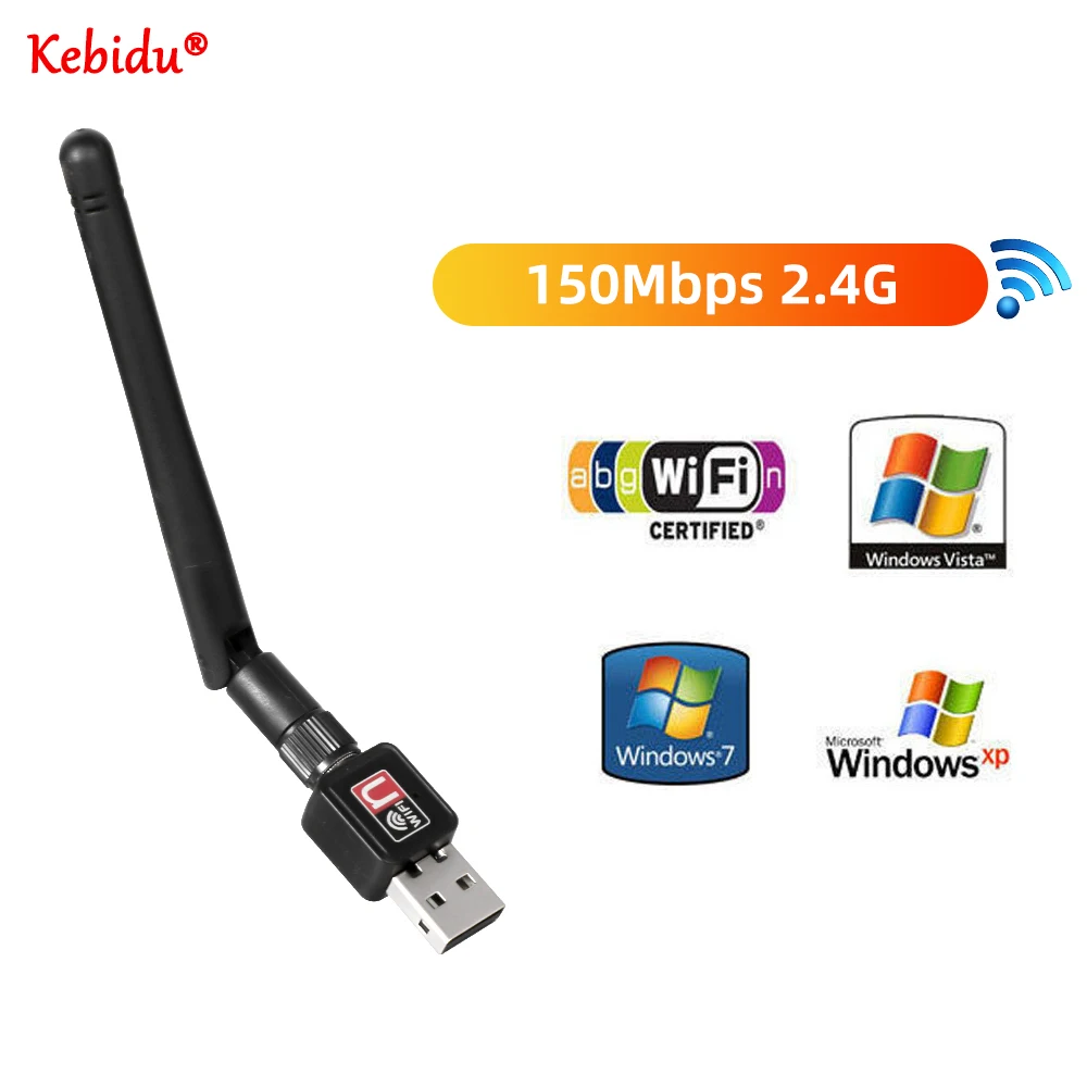 Adaptador Wifi USB de 150Mbps, antena de 2,4 ghz, USB 802.11n/g/b, dongle  Ethernet, tarjeta de red inalámbrica RTL8188 para PC y Windows