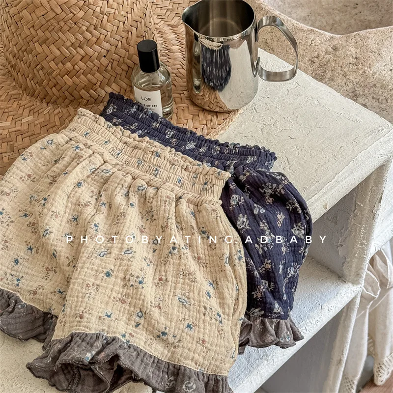 Baby Girls Shorts Ruffle Lace 2024 Summer New Children's Clothes Kids Print Pants for Kids Cotton Clothing Cute Toddler Shorts
