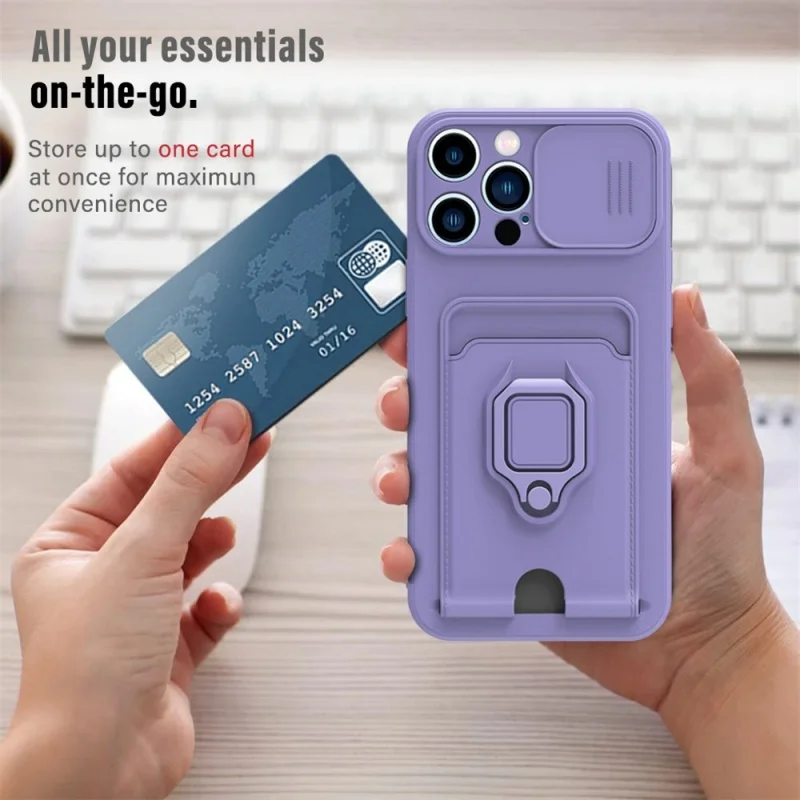 Magnetic Armour Slide Camera Wallet Case with Card Slots and TPU Silicone Cover