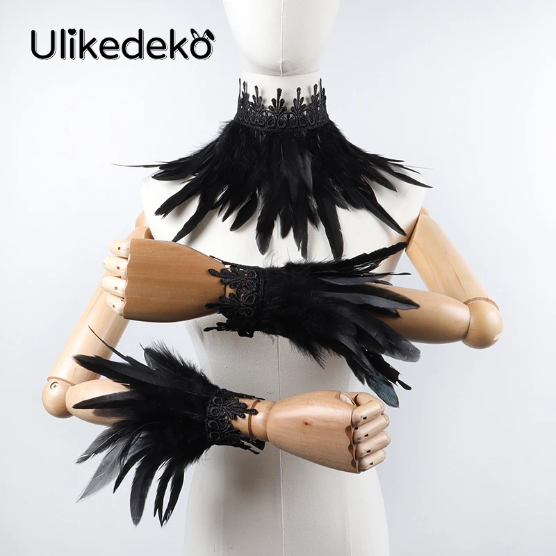 

Victorian Fake Collar For Women Feather Cuffs Neck Collar Feather Choker Collar Feather Gloves Masquerade Party Plumas Cuello