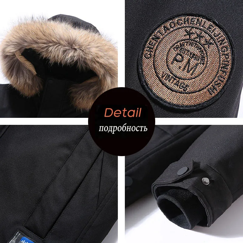 Mens Down Jacket Autumn Winter 90% White Duck Down Hooded Parkas Multi Pockets Plus 4XL