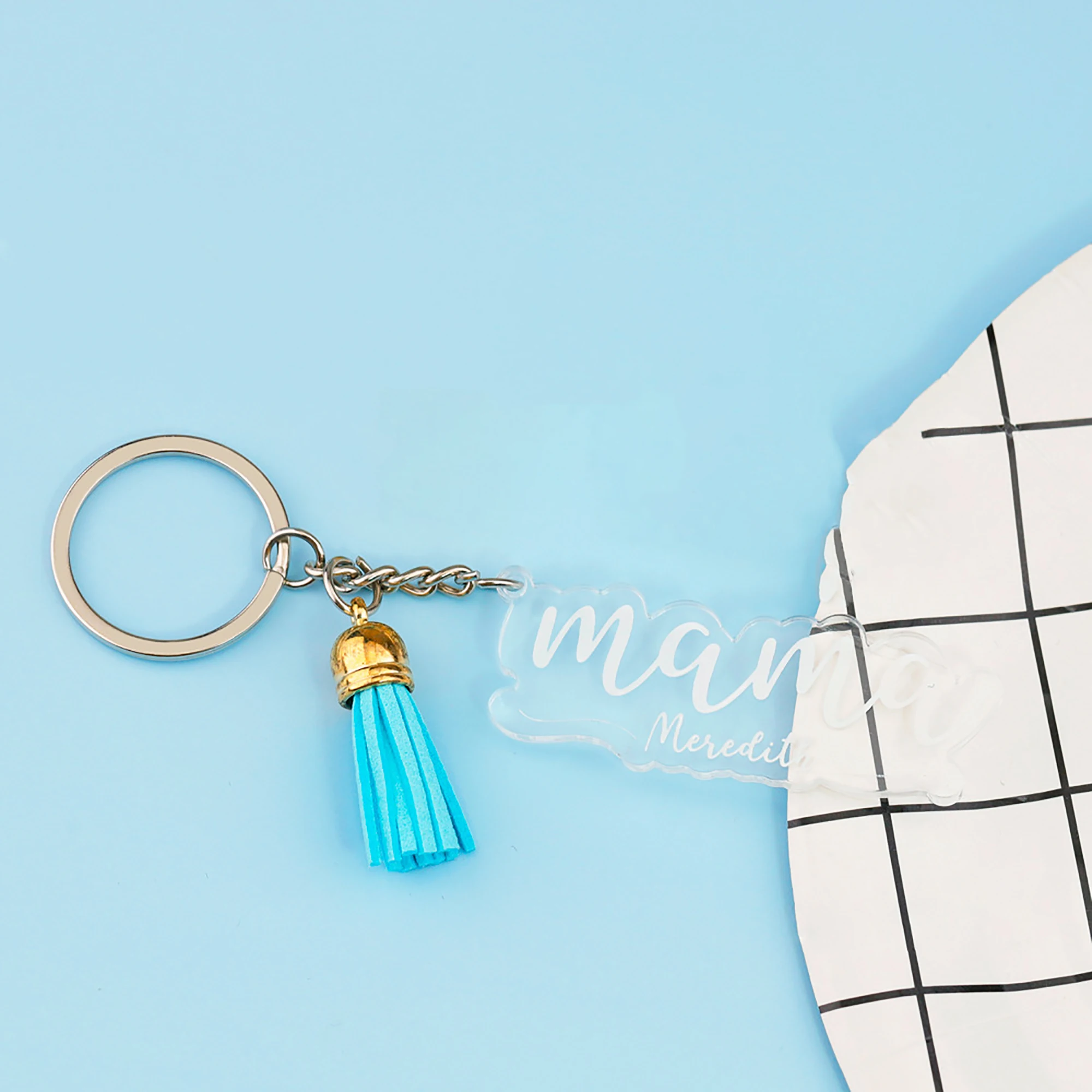 

Nombre personalizado Acrylic Photo Frame Keychain With Tassels Picture Frame Blanks Keyring Holder for Men Women DIY Projects