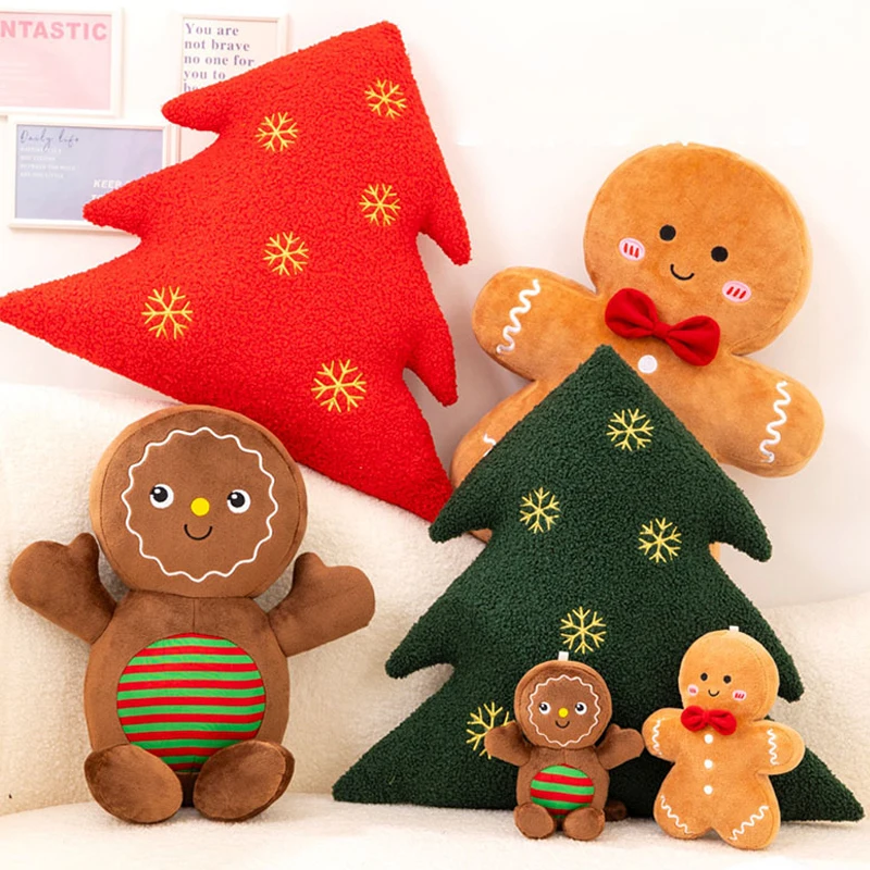 

Christmas Gingerbread Man Xmas Tree Plush Doll Pillow Stuffed Plush Toys House Party Decor Cushion Gift For Kids