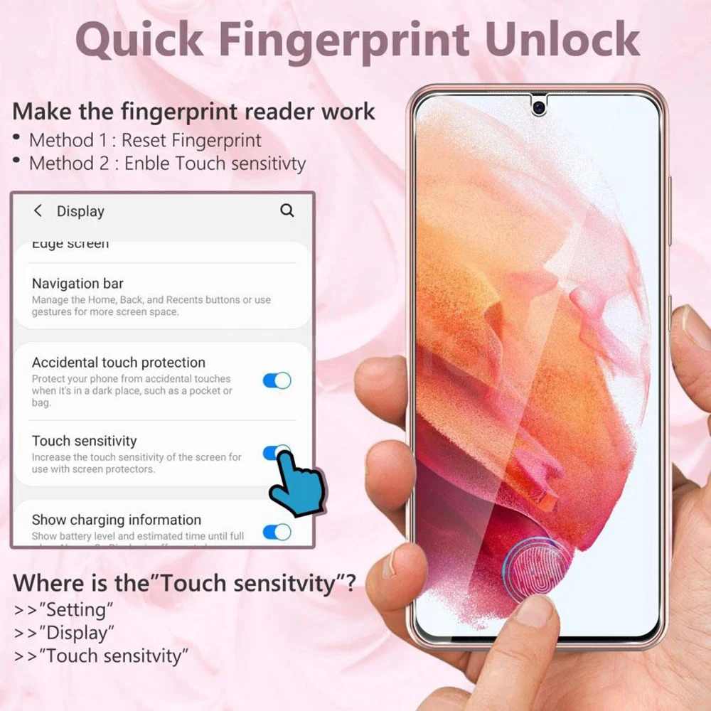 3Pcs Unlock Fingerprint Tempered Glass For Samsung Galaxy