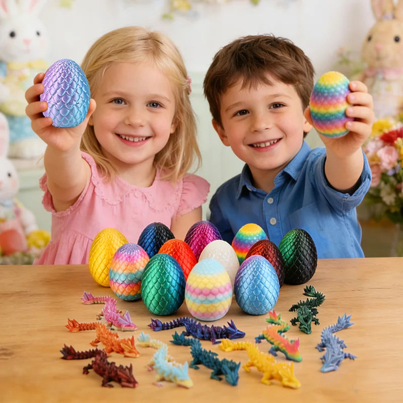12Pcs 3D Printed Dragon Egg with Movable Dragon Modle Easter Gift Home Desktop Ornament Kids Birthday Party Favors Pinata Filler