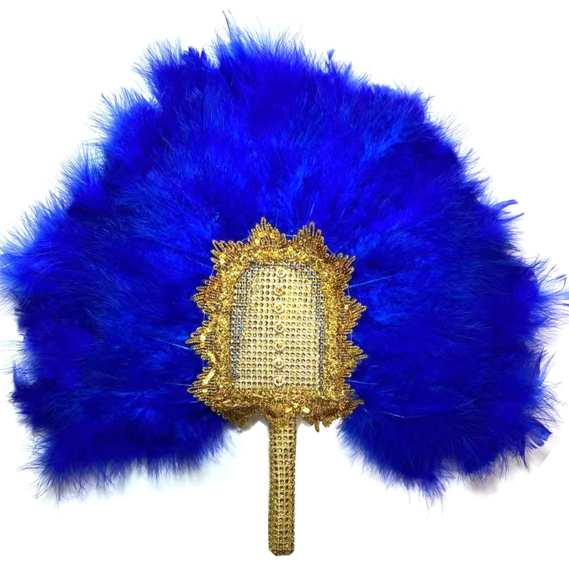 

Women's Turkey Feathers Handfan, Navy Blue, Big, Fashion, Wedding, Bride, Bridesmaids, Rhinestone, Latest Style