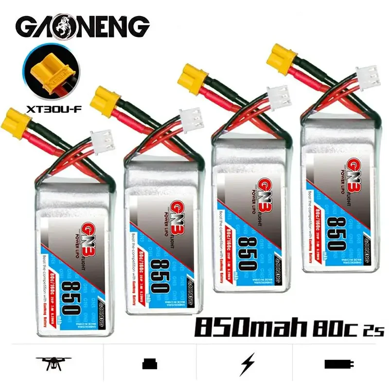 

Аккумулятор GAONENG GNB 850 мАч 2S1P 7,4 В 80C/160C Lipo с разъемом XT30/JST для FPV гоночного дрона радиоуправляемого вертолета квадрокоптера