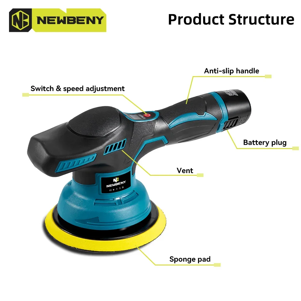 NEWBENY 12V Electric Car Polisher 150mm Cordless 8 Gears Speeds Adjustment Car Home Cleaning Waxing Sanding Beauty Power Tool