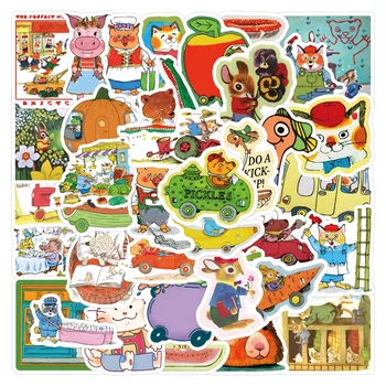 60/120pcs  Cute Richard Scarry Stickers Cartoon Graffiti Waterproof DIY Decals Laptop Suitcase Phone Skateboard Sticker 1