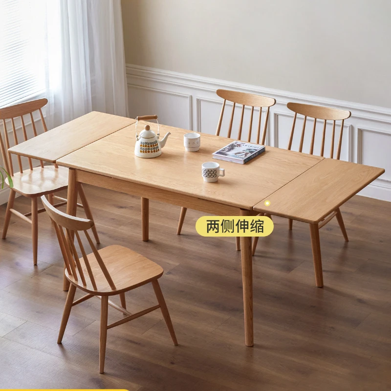 

Retractable Dining Table Nordic Home Oak Table and Chair Combination Modern Minimalist Dining Room Log Table