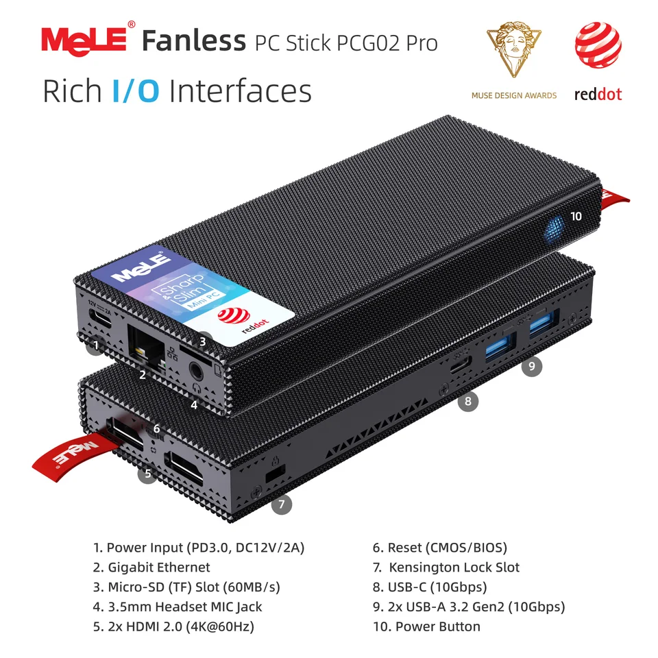 MeLE Slim N100 Mini PC Stick Fanless Desktop Computer N5105 8GB