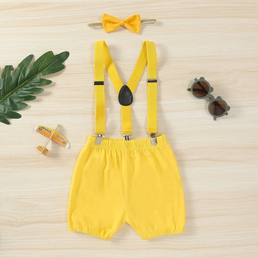 One Baby Boy 1st Birthday Baby Cake Smash Outfit-Prince 3-24M Newborn Photo Shoot Outfit for Infant PP Shorts+Suspenders+tie