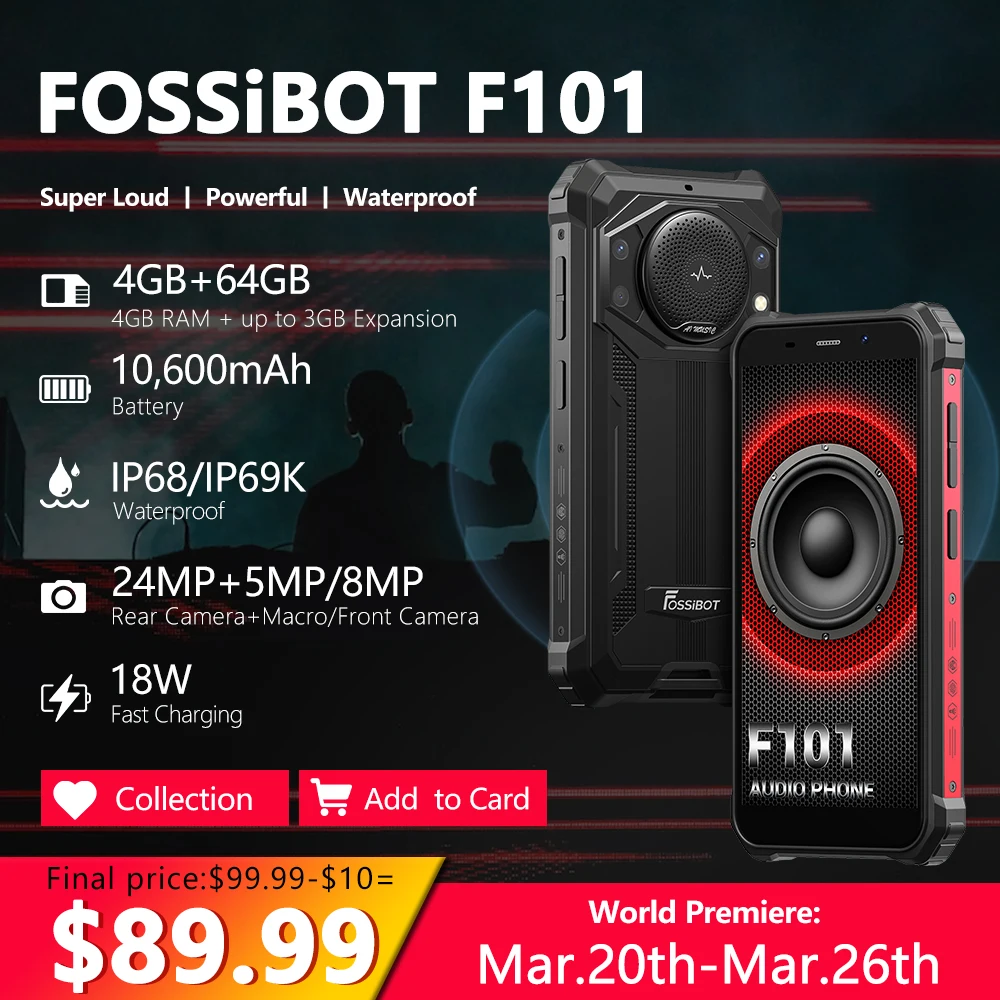 FOSSiBOT F101 Rugged Smartphone 4GB RAM 64GB ROM 10600mAh Cell Phone Waterproof Android Phone 24MP Camera 5.45inch Mobile Phones