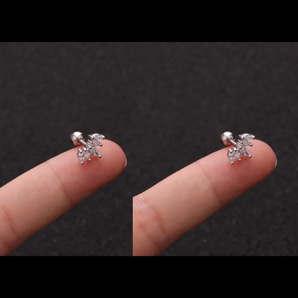 2PC 16G Fully Titanium Steel Small Cartilage Stud Earring Cubic Zirconia Helix Tragus Conch Screw Back Earring Piercing Jewelry 