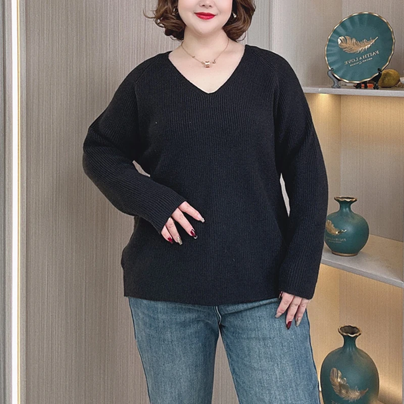 3XL PLUS SIZE Women's Sweater Autumn Winter Stylish Thicken V-Neck Knit Pullover Jumpers 700