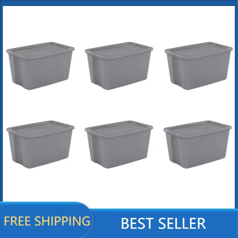 

Home Sterilite 30 Gallon Tote Box Plastic, Gray, Set of 6 Storage & Organization
