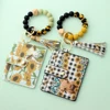Bull Silicone Beads Bracelet Pu Leather Purse Leopard Print Tassel Cow Wallet Keychain Silicone Beaded ID Card Holder Keychain 5