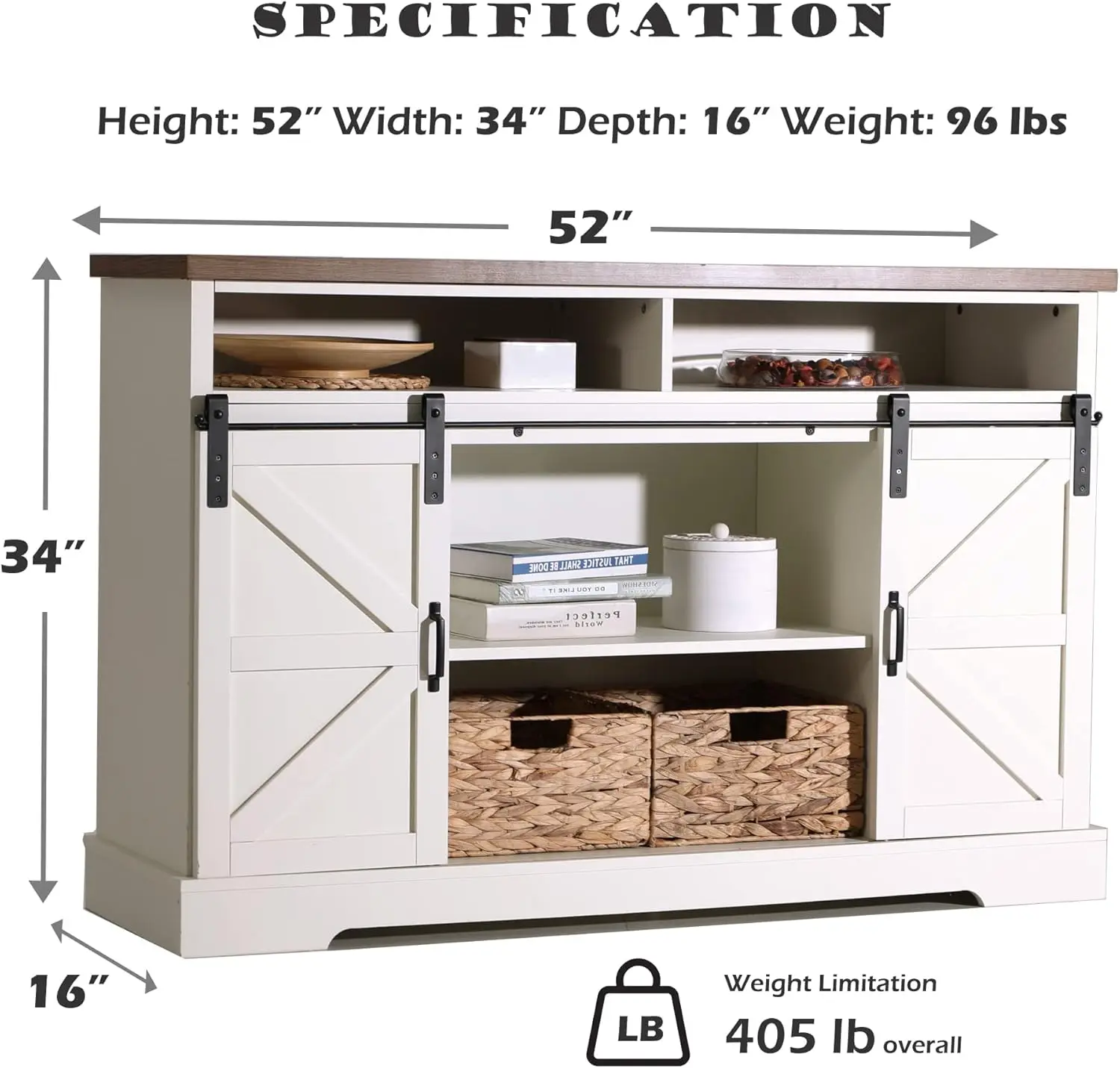 Farmhouse Coffee Bar Cabinet - Sliding Barn Door Kitchen Sideboard Buffet Storage Cabinet 2
