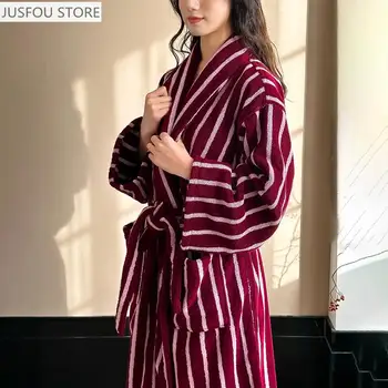Retro Plaid Coral Fleece Bathrobe Super Soft Absortion Hooded Loose Bath Robe Coat Towel V Neck Warm Sleepwear Robes  Homewear