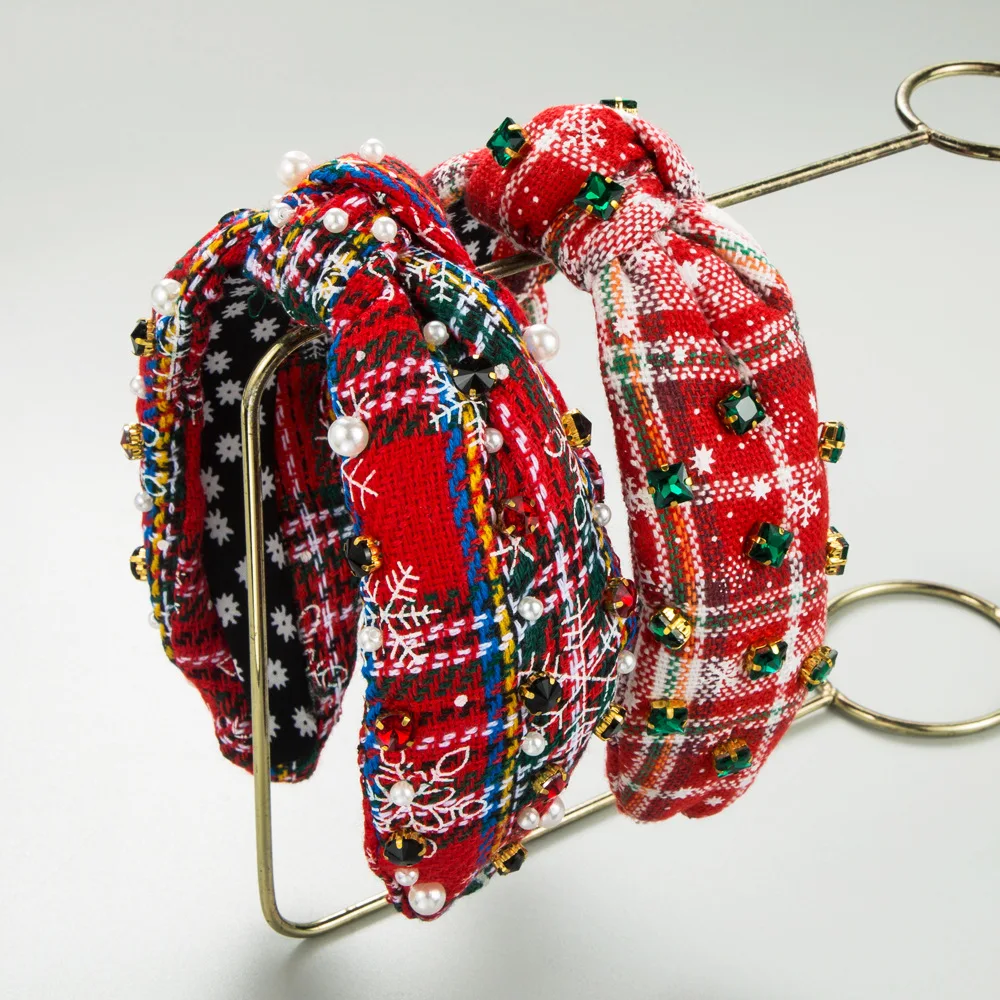 2023 New Christmas Holiday Series Hairband Autumn and Winter Snowflake Cloth Headband Rhinestone Pearl Hair Accessories