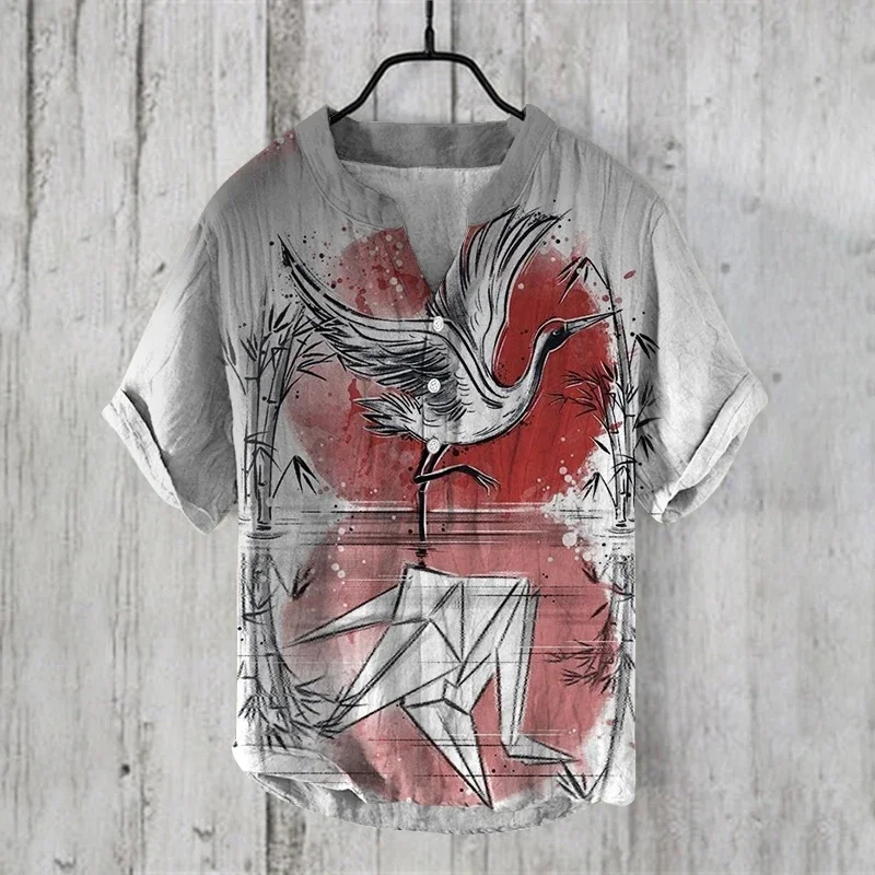 New men's cotton linen shirt casual shirt lightweight short sleeved beach Hawaii men's