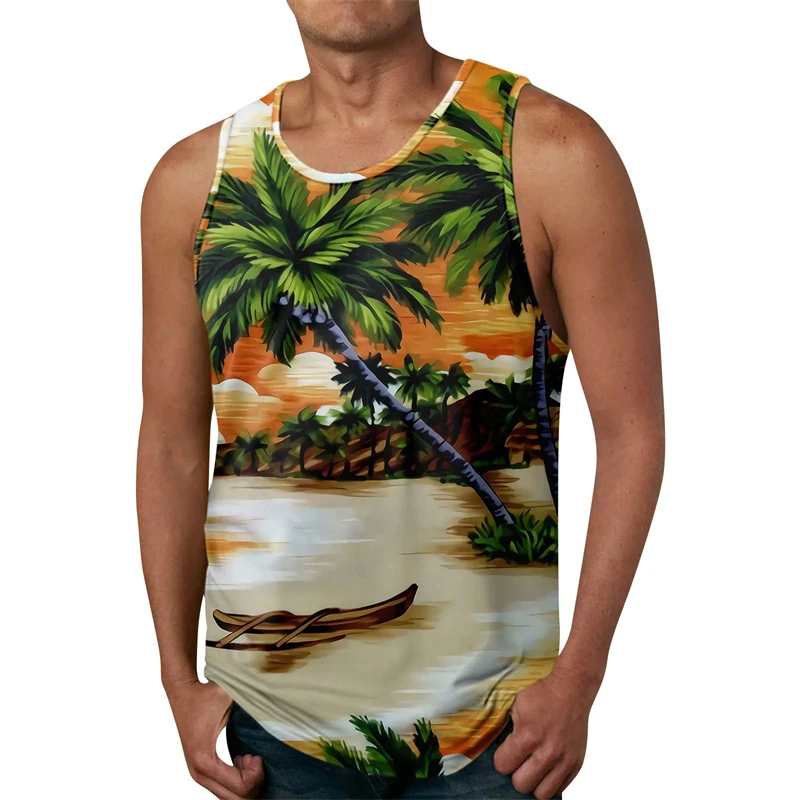 

Fashion 3d Print Tropical Palm Trees Tank Top For Men Casual Gym Fitness Tee Shirt Hawaiian Pullover Sleeveless Tops Vest
