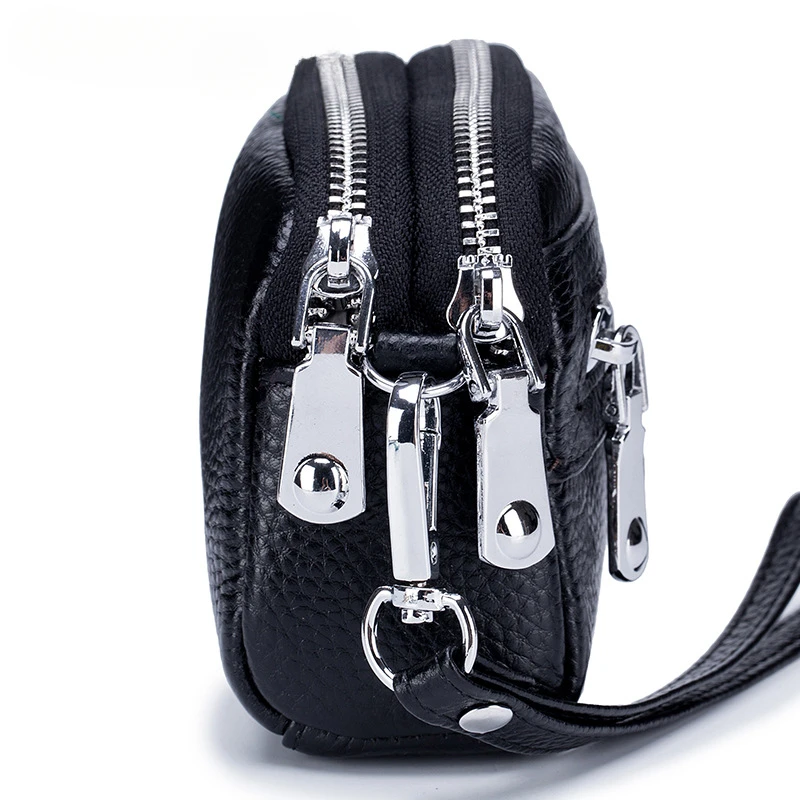 Genuine Leather Women's Wristlet Clutch Large Capacity Coin Purse with Double Zipper Multi Functional Handbag