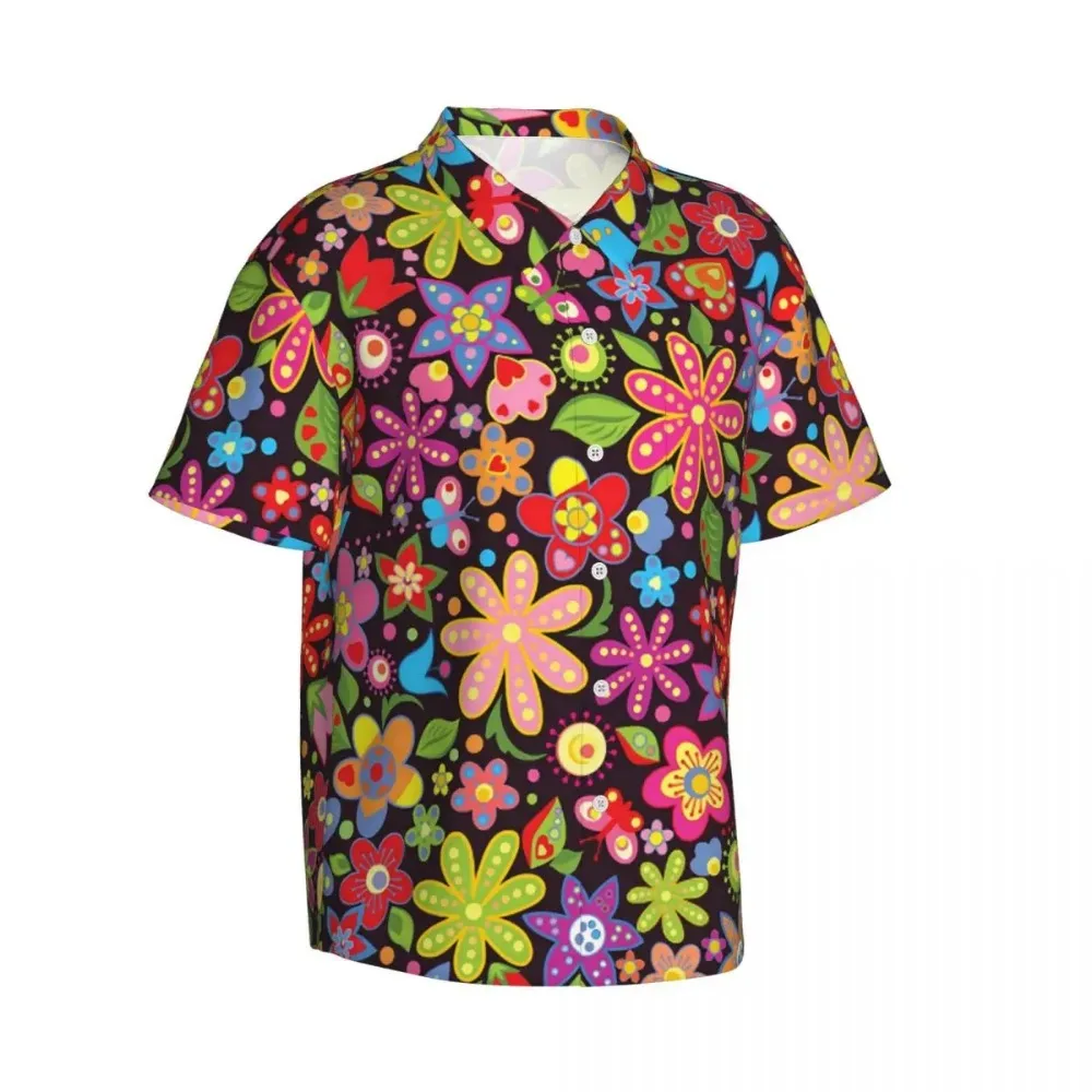 Casual Short Sleeved Shirt Short Sleeved Shirt Flower Power Casual Shirt Hippie Floral Petals Vintage Summer Shirts Man Short Sleeve Beach Harajuku Design Oversize Blouses