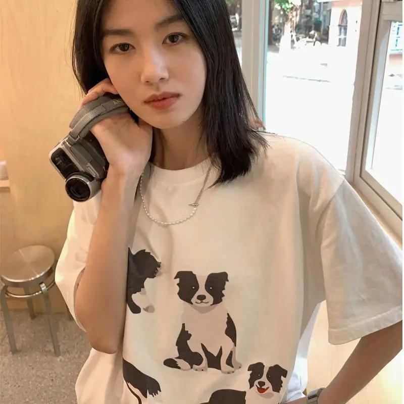 

Cute Border Collie Dogs Printed T-shirts Men and Women Pure Cotton Summer Fashion Trend Comfy Couple Short Sleeved Top Harajuku