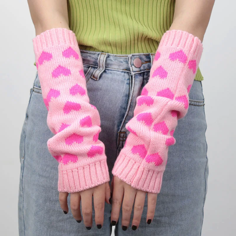 1 Pair Women Gloves Japanese Kawaii Lolita Arm Sleeve Girl Arm Crochet Knitting Gothic Heart Warm Fingerless Warmer Winter Glove korean fashion white stripes knitting gloves women men arm warm gothic lolita diy arm sleeve stretch half finger mittens