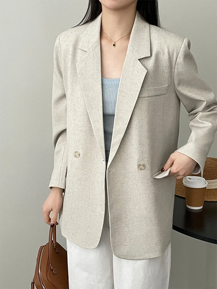 [LANMREM] Back Button Design Blazers For Women Solid Double Breasted Minimalism Office Lady Jackets 2024 Spring New 26D8658