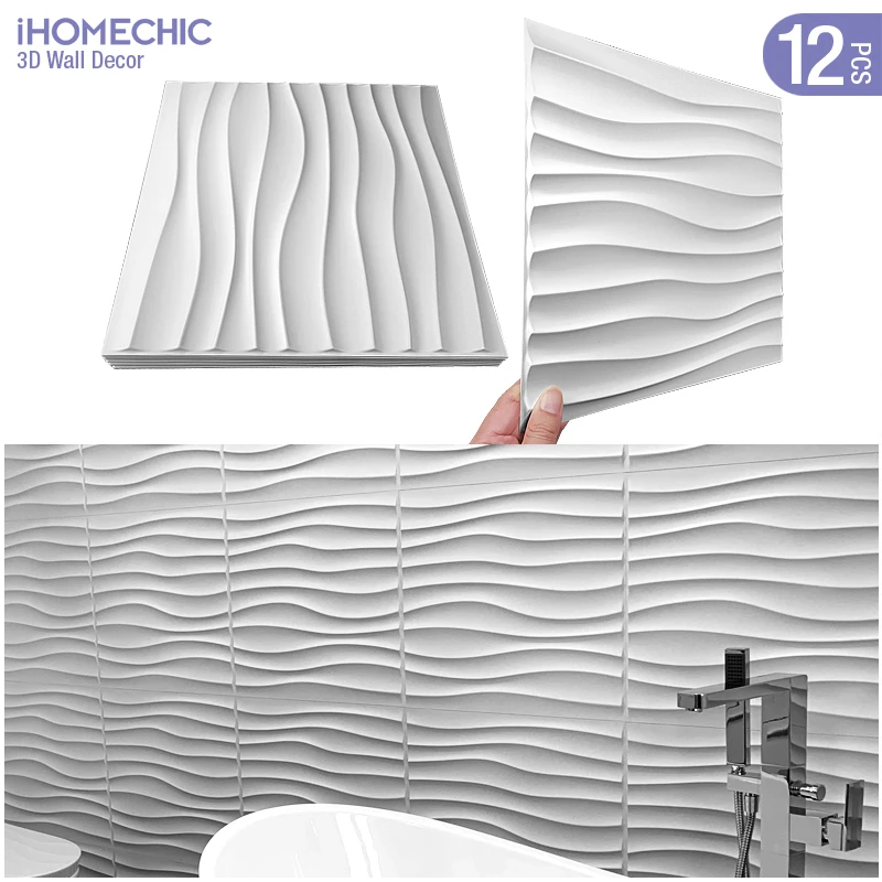 

12pcs 30cm Decorative 3D Wall Panel wave Diamond Design Not self-adhesive plastic tiles 3D wall sticker room Bathroom wall paper