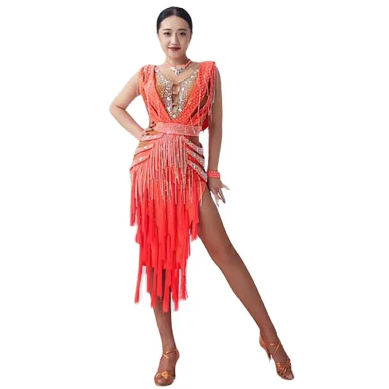 

L-2060 New National Ballroom Latin Dance Dress Competition Imported Fringe Latin American Dresses For Sale