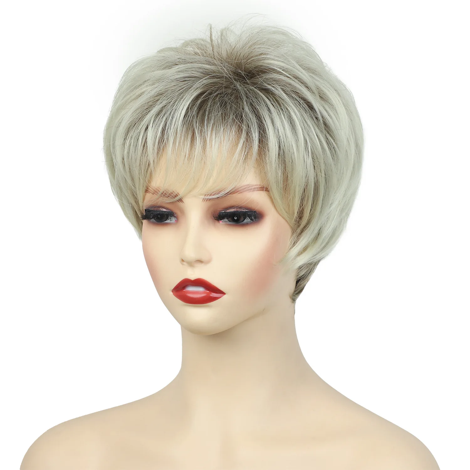 Ladies Short Nature Blonde Synthetic Wig Pixie Cut Wig With Bang For Women Daily Party Use Heat Resistant Fiber