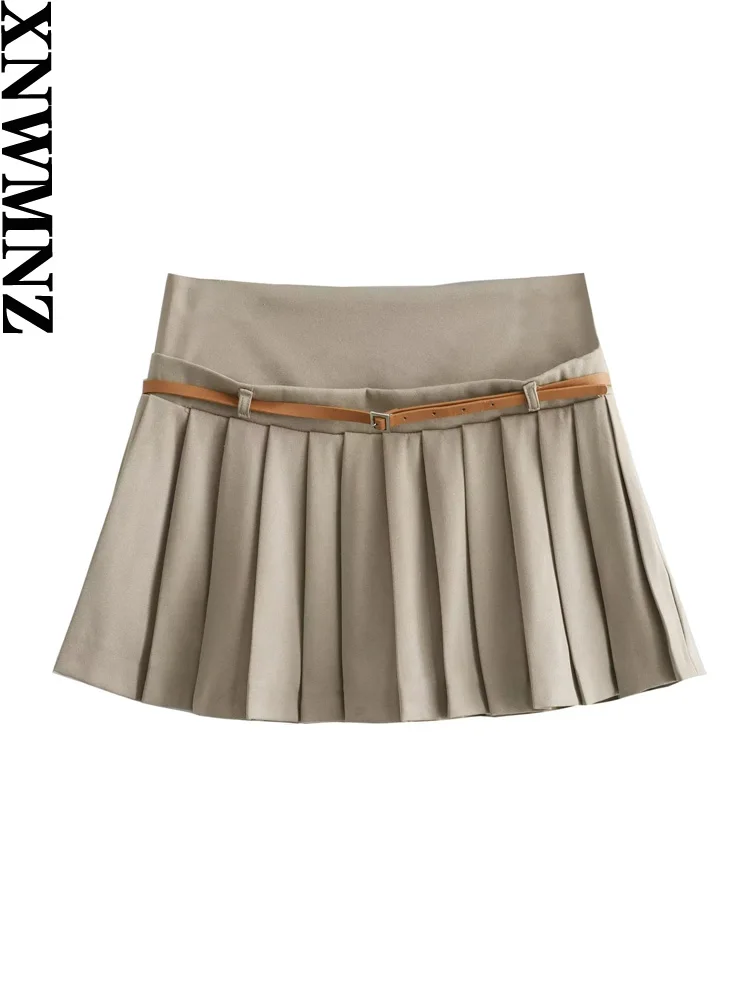 XNWMNZ 2024 Spring Casual Mujer Pleated Skirt Belt Extremely