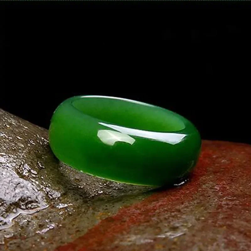 Jade Ring Natural Green Hetian Jadeite Amulet Hand Carved For Women Men