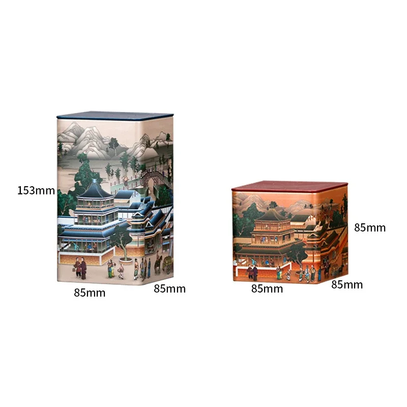 Tea Tin Box Tea Canister Creative Square Tea Jar Tinplate Storage Jar Chinese Candy with Lid Storage Box Living Room Decoration Home Decoration