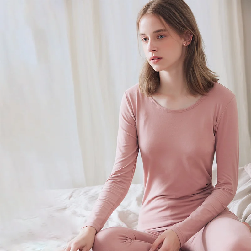 Ladies Sleepwear Cotton Pajamas Sets Long Sleeves Tops + Trousers Suit Basement Thermal Underwear Sets Student Homewear PJ Mujer