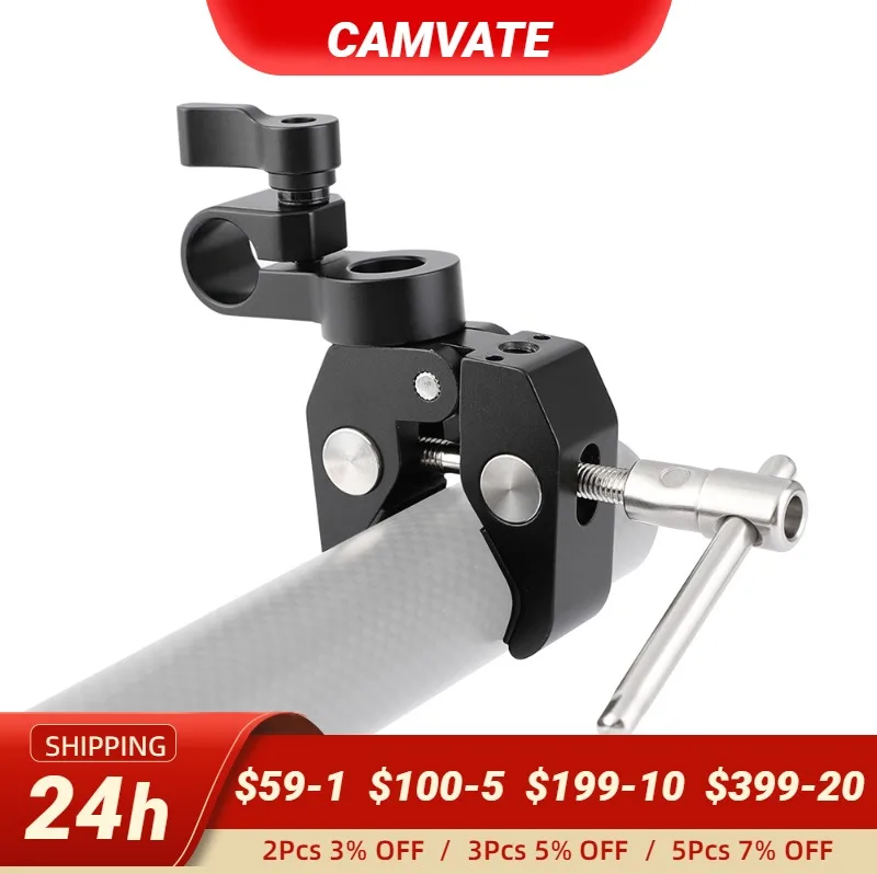 CAMVATE Super Crab Clamp With 15mm Single Rod Clamp For Microphone Support Holder, Magic Arm, Monitor Support,15mm Rod Mounting