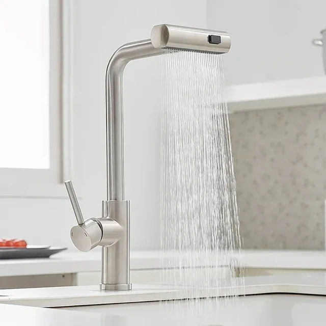 3 Mode Kitchen Faucets Pull Out Rotation Waterfall Stream Sprayer Head Sink Mixer Hot Cold Single Hole Sink Wash Tap 8