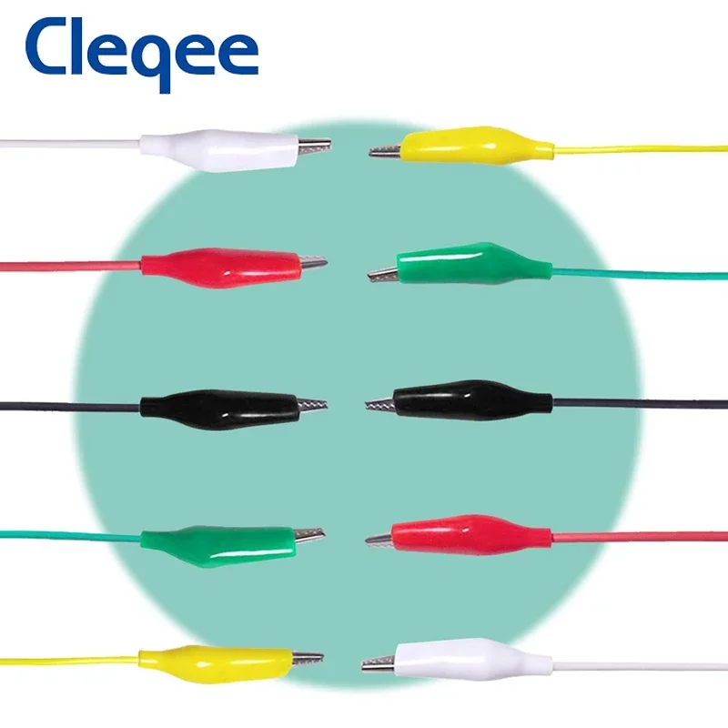 Cleqee P1025 10pcs 듀얼 악어 클립 전기 테스트 리드 DIY 양면 악어 클램프 Roach 부드러운 PVC 50cm 점퍼 와이어