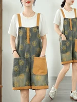 Casual Summer Thin Denim Overalls Women's Loose Large Size Retro Print Color Blo ket Slimming Jeans ort l Waist - Image 4