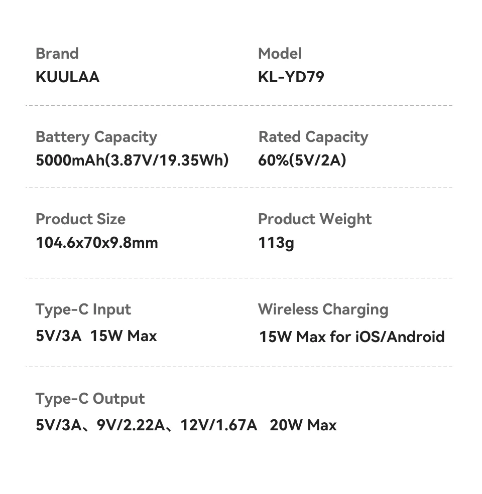 Kuulaa Qi2 Magnetic Power Bank 5000mAh PD