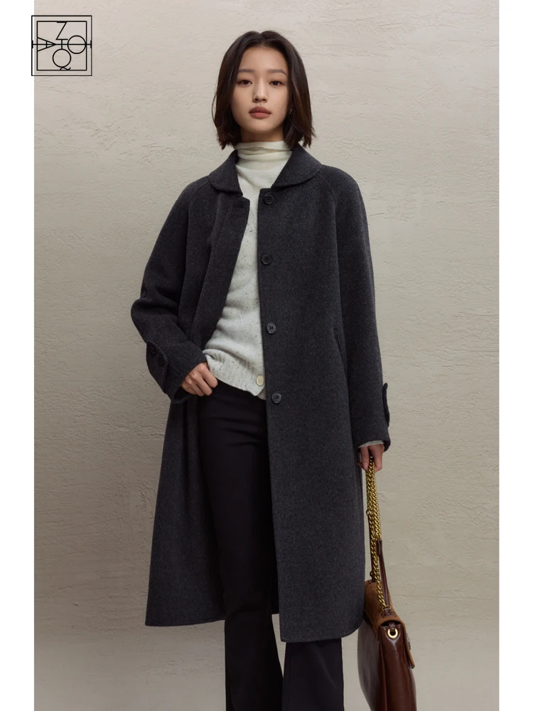 ZIQIAO Elegant Luxury Hepburn Style Double-sided Woolen Coat for Women 2023 Winter New Peter-pan Collar high-end Long Wool Coats