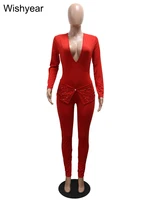 New Full Sleeve V-neck Skinny Pencil Pants Women Jumpsuits Rhinestone Birthday Rompers One Piece Night Club Evening Outfits 2025 - Image 3