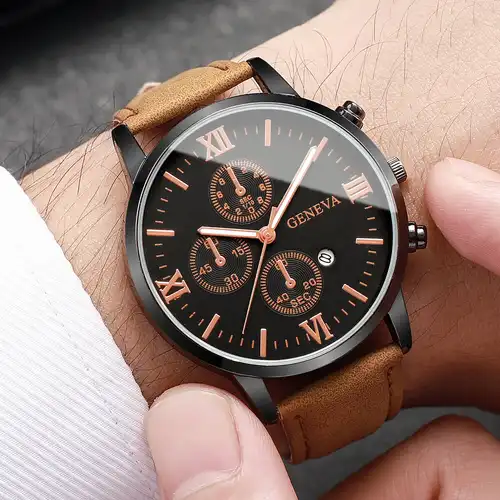 1/2PCS Men Business Watches Fashion Roma Dial Calendar Quartz Watch Leather Band Male's Wristwatches Reloj Hombre（Without Box） - Image 4